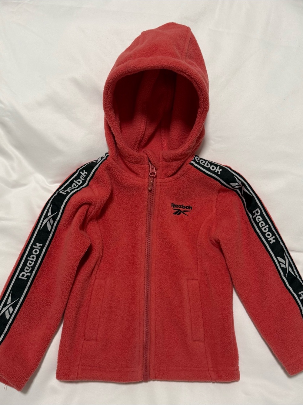 Reebok Kids Red Hooded Fleece with Black Branded Sleeve Tapes